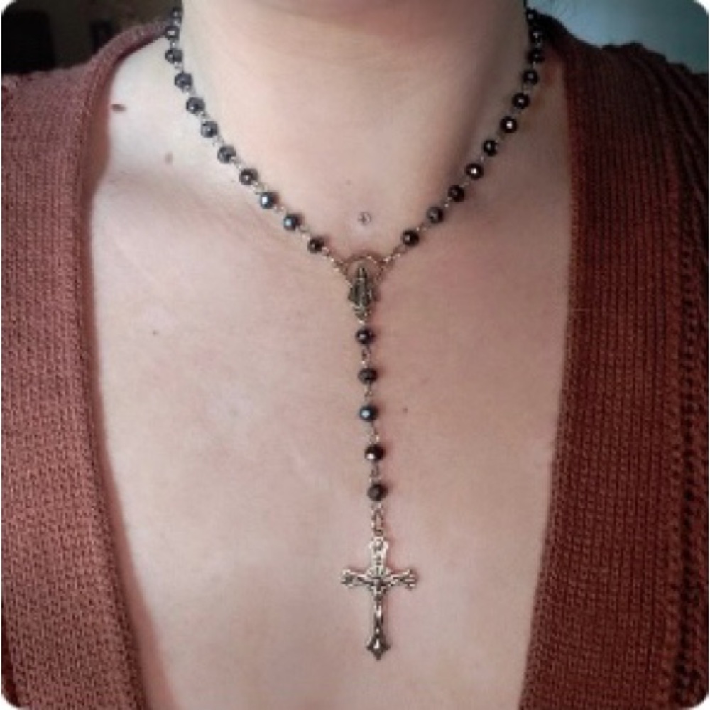 Navy Rosary Choker Necklace